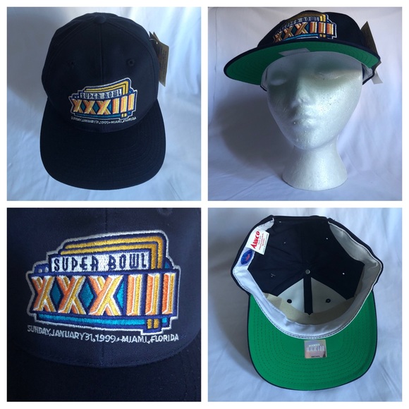 Officially Licensed Super Bowl XXXIII Embroidered Snapback Cap Hat - Navy Blue - Picture 1 of 16